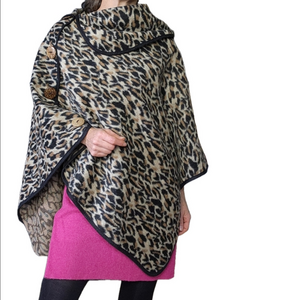 Cape Poncho Leopard print Handmade Neutral colors Size S-M MIA & TESS